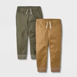 Toddler Boys' 2pk Solid Folded Woven Pull-On Jogger Pants - Cat & Jack™ Brown/Olive Green 18M