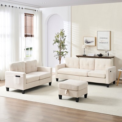 Mjkone 76" Comfort L-Shaped Sectional Sofa Set,Corduroy 3-Seater with Moveable Storage Ottoman/Loveseat/Single Sofa Couch