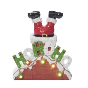 Transpac Resin Light Up Upside Down Santa Chimney Decorative Object Multicolored Tabletop Santa Figurine Prelit Indoor Christmas Decoration Gift - 1 of 2