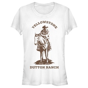 Juniors Womens Yellowstone Brown John Dutton Riding Horse T-Shirt - 1 of 4