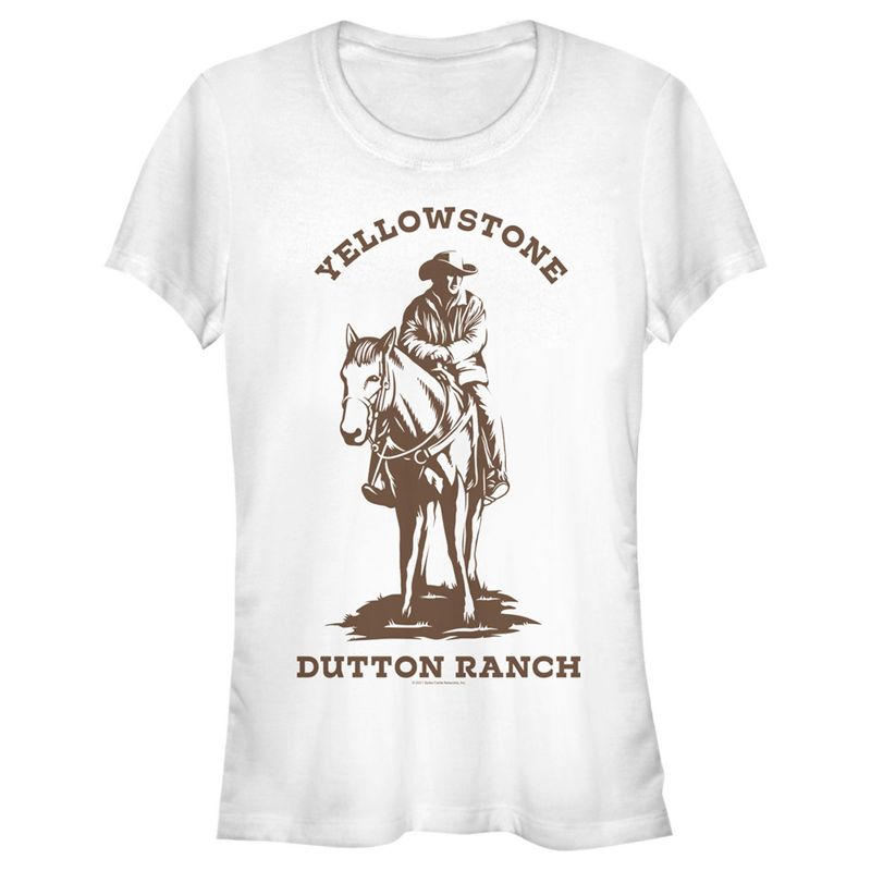 Juniors Womens Yellowstone Brown John Dutton Riding Horse T-Shirt, 1 of 5