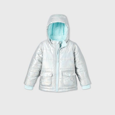 girls silver puffer coat