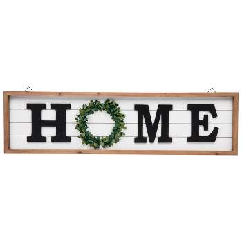Mind Reader Large Framed Rustic Wood Farmhouse Wall Home Sign with Pop Out Wreath for Letter O, 31.8" x 8.7" x 1"