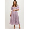 PinkBlush Lavender Fringe Textured Short Puff Sleeve Maternity Midi Dress - 2 of 4
