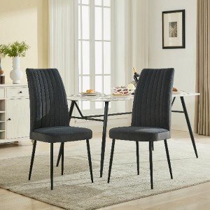 Lyngins 2-Pack Velvet Upholstered Dining Chair, Powder-Coated Black Iron Feet, Minimalist Living Room Chair, Easy Assembly for Dining Room, Kitchen - 1 of 4
