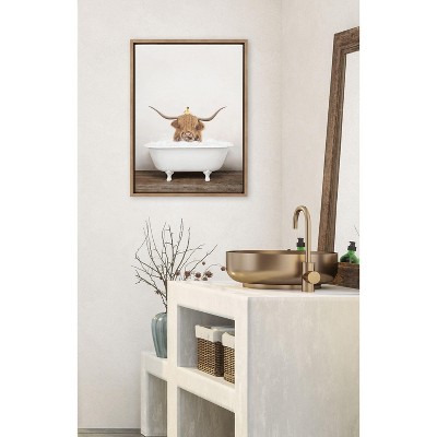Highland Cow and Duckling in Rustic Bath Canvas Art