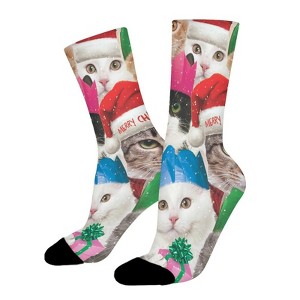 Merry Chritmas Cat Women Printed Crew Socks Funny Funky Socks Soft Polyester Novelty Gifts for Artists Men - 1 of 4