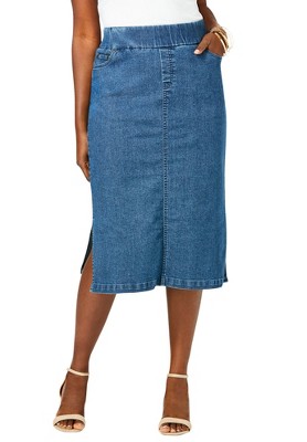 Jessica London Women's Plus Size Comfort Waist Stretch Denim Midi Skirt