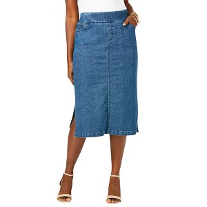 Jessica London Women's Plus Size Comfort Waist Stretch Denim Midi Skirt - 1 of 4