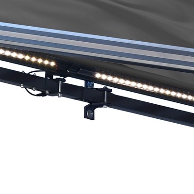 Gray Motorized Semi-Cassette Patio Awning with LED Lights