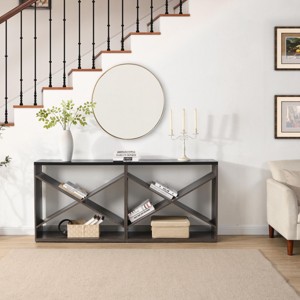 FURNIinspire Console Tables 70.9 Inch Farmhouse Console Table, Entryway Table X Shape Detachable Table with Storage, Black, 11.8"*70.9"*31.5" - 1 of 4