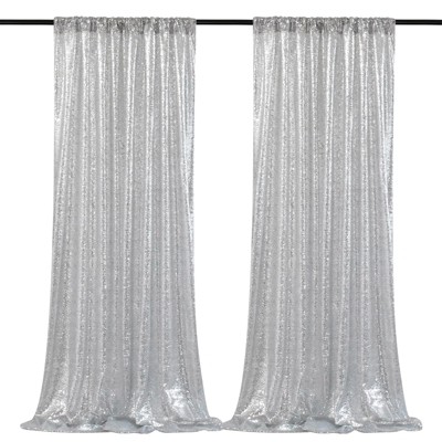 Wikineon Silver Backdrop Curtains 2 Panels 2ftx8ft Sequin Curtain for Backdrop Silver Drapes for Birthday Party Wedding Photography Decorations