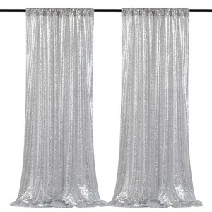 Wikineon Silver Backdrop Curtains 2 Panels 2ftx8ft Sequin Curtain for Backdrop Silver Drapes for Birthday Party Wedding Photography Decorations - 1 of 4