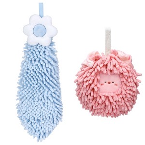 REGALWOVEN 2 Packs Soft Absorbent Cute Decorative Chenille Hand Towel for Bathroom 6" x 15"/7" x 7" - 1 of 4
