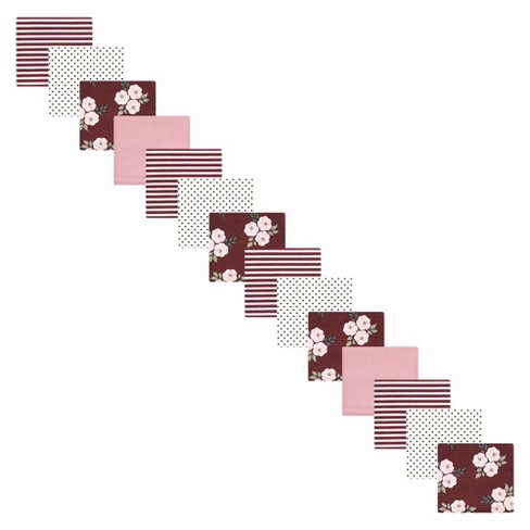 Hudson Baby Infant Girl Cotton Flannel Receiving Blankets Bundle Set, Burgundy Floral, One Size - image 1 of 2