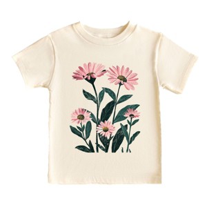 The Juniper Shop Pink Daisies Watercolor Toddler Short Sleeve Tee - 5T - Cream - 1 of 4