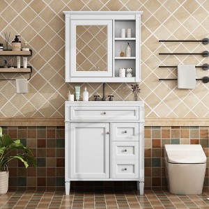 ModernLuxe 30'' Bathroom Vanity Set with Ceramic Sink, 2 Drawers & Tip-out Drawer, Freestanding Storage Cabinet with Mirror Cabinet - 1 of 4