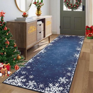 Washable Christmas Decorative Snowflake Area Rug Non-Slip Low Pile Indoor Xmas Rugs for Living Room Bedroom - 1 of 4
