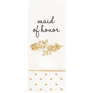 Pavilion Gift Company - Maid of Honor - White Zircon Leaf - Adjustable 14K Gold Plated Ring - Rings - 1 of 4