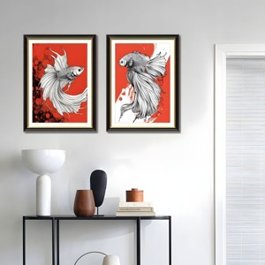 FONTOI Betta Fish Canvas Wall Art 2pcs, Home Wall Decor Living Room, Dining Room Decor Framed Wall Art for Hallway, Red 24"* 32"*1.2" - 1 of 4