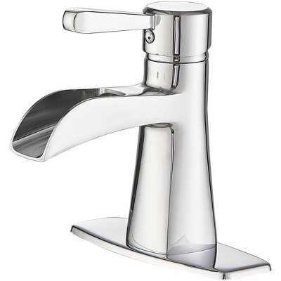 BWE Waterfall Single Hole Single-Handle Low-Arc Bathroom Sink Faucet With Pop-up Drain Assembly