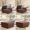 PAGED 32.2" PU Leather Oversized Storage Bench, Mid-Century Square Ottoman with Storage, Tufted Button Storage Ottoman, Work as a Table - 4 of 4
