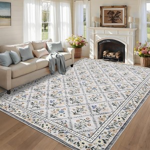 Modern Foldable Area Rugs, Vintage Striped Washable Low Pile Carpet Indoor Easy Care Soft Non Slip Rug for Bedroom Living Room Entryway - 1 of 4