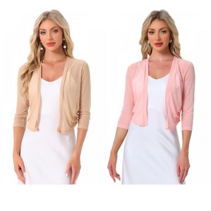 INSPIRE CHIC Women's 3/4 Sleeve Open Front Mesh Sheer Chiffon Bolero Shrug 2 Packs - 1 of 4