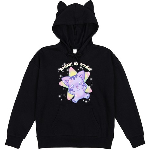 Cat Ear Kawaii Cat and Shining Star Cosplay Women's Black Hoodie with Ears - image 1 of 2