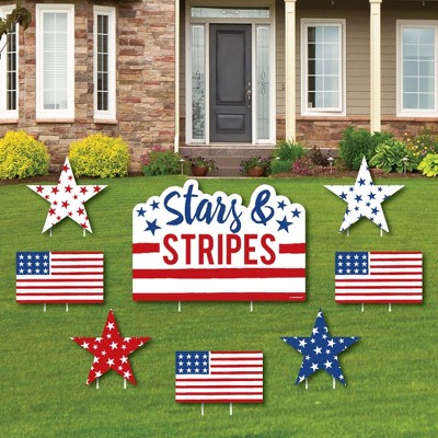 Big Dot of Happiness Stars & Stripes - Yard Sign & Outdoor Lawn Decor - Memorial Day 4th of July & Labor Day USA Patriotic Party Yard Signs - Set of 8