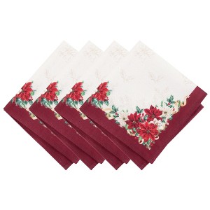Poinsettia Garlands Engineered Napkins, Set of 4 - Multicolor - 17x17 - Elrene Home Fashions - 1 of 4