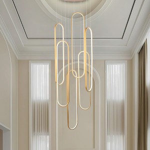 BAOURE 6 Ring Modern LED Chandeliers Dimmable Black Pendant Light Fixture 78in High Ceiling Chandelier for Foyer Living Room - 1 of 4