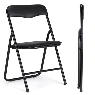 Metal Folding Chairs and Table, Leather Padded Folding Chairs with Comfortable Cushion and Durable Steel Frame for Eating, Reading, Playing