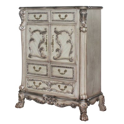 Vintage Bone White Ornate 5-Drawer Chest with Claw Feet