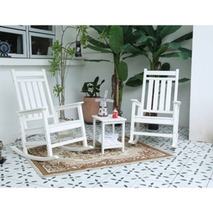 Patio Rocking Chair Sets,3-Piece Rocking Chair Set With Wood-Texture,2 Rocking Chairs And 1 Side Table,All Weather Rocking Chair Set-Cuddlewood - 1 of 4