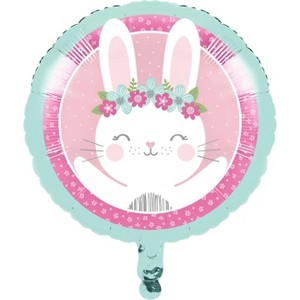 Bunny Print Mylar Party Balloon, White Pink Blue