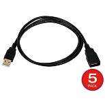 Monoprice USB Type-A to USB Type-A Female 2.0 Extension Cable - 3 Feet - Black (5 Pack) 28/24AWG, Gold Plated Connectors