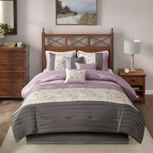 Gulches Queen 7 Piece Elegant transitional style Embroidered Comforter Set£¬Purple - 1 of 4