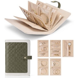 Travel Jewelry Organizer Case,Jewelry Storage Book Ring Binder with Clear Zipper Velvet Pouch Bag - 1 of 4