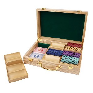 GSE 300pcs Wooden Poker Chip Case, Casino Chip Case with 3 Poker Chip Tray/Holder - 1 of 4
