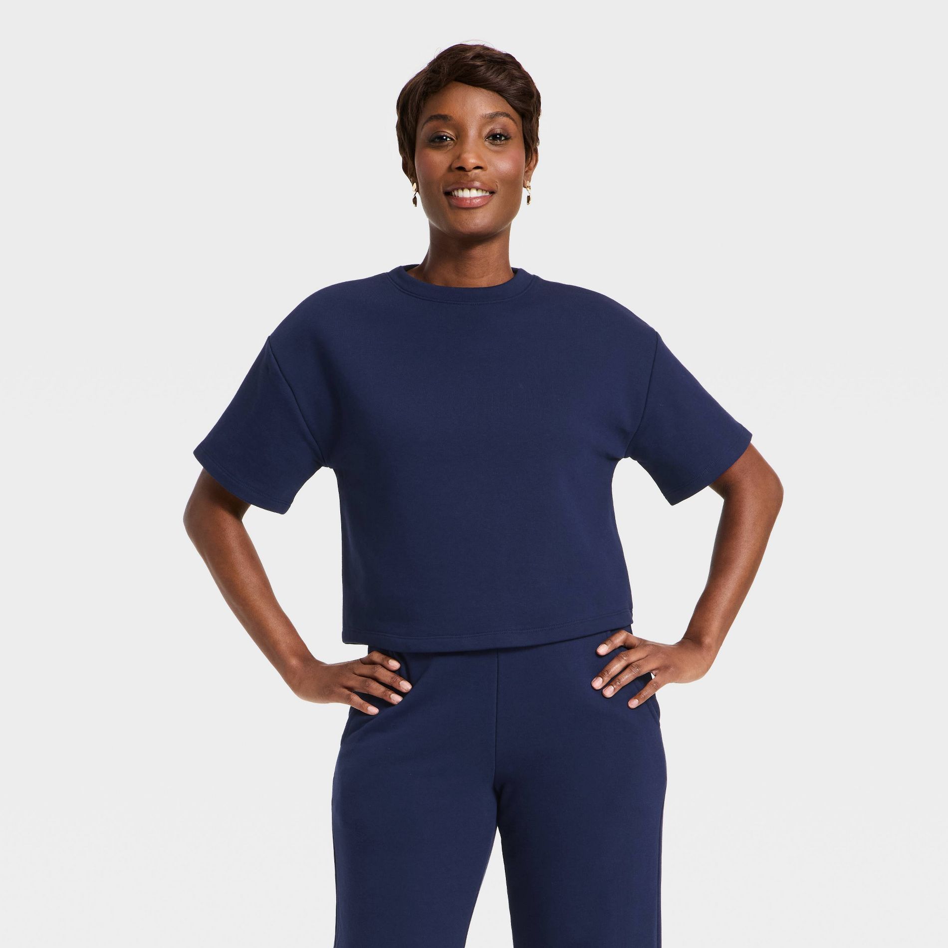 Women's French Terry T-Shirt - A New Day™ Navy S