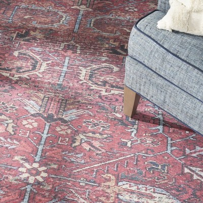 Vintage-Inspired Brick Red Persian Floral 9' x 12' Washable Rug