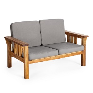 Martha Stewart Kids Outdoor Sofa Chair: Acacia Wood Outdoor Couch for Kids w/ Cushions, 10" Seat Height | Montessori Furniture for Backyard & Patio - 1 of 4
