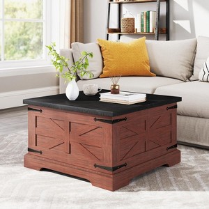 Zevemomo Farmhouse Square Coffee Table with Storage for Living Room, 31" Wood Storage Farmhouse Coffee Tables with Dual Flip-Top Lids, Brown - 1 of 4