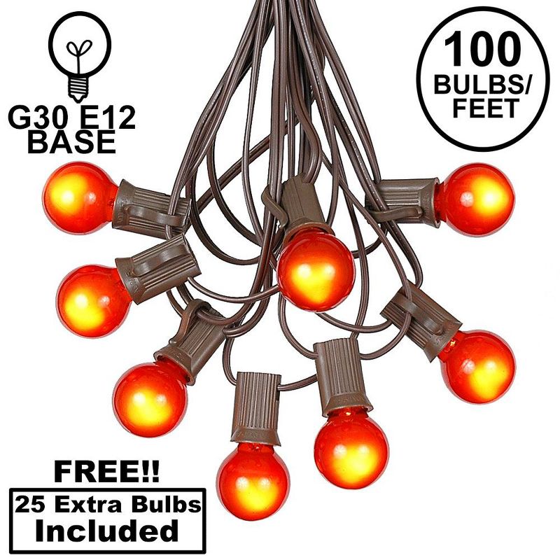 Novelty Lights 100 Feet G30 Globe Outdoor Patio String Lights, Brown Wire, 1 of 7