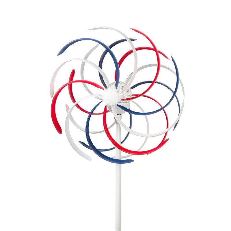 68&#34; Metal Solar Patriotic Duel Kinetic Windmill Garden Stake Red/Blue/White - Alpine Corporation, 1 of 9
