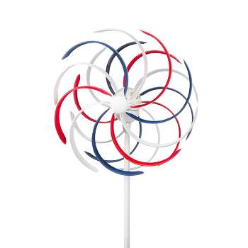 68" Metal Solar Patriotic Duel Kinetic Windmill Garden Stake Red/Blue/White - Alpine Corporation