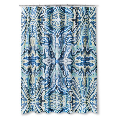 blue yellow shower curtain