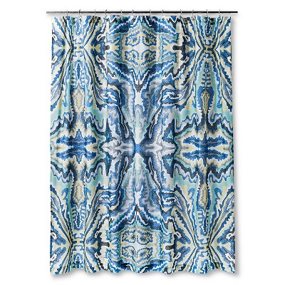 blue and yellow shower curtain