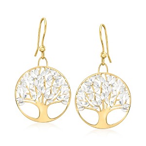 Ross-Simons Italian 18kt Gold Over Sterling Diamond-Cut Tree Of Life Drop Earrings - 1 of 4